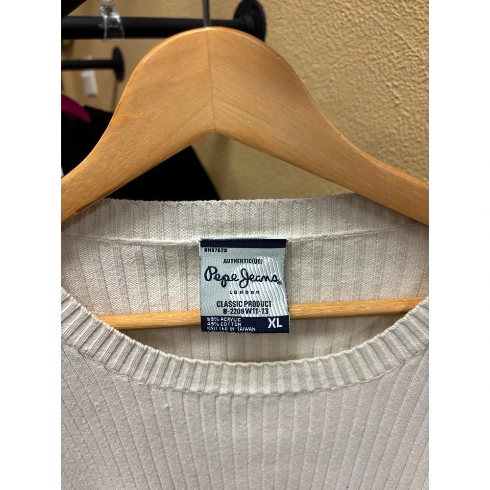 Vintage Y2K Pepe Jeans London Men's Size XL White Ribbed‎ Knit Sweater UK73